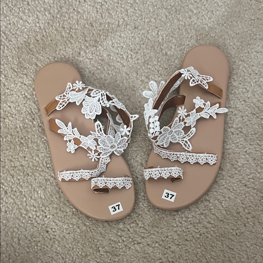 White Lace Floral Sandals